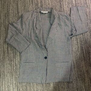 Vtg Diana Hartman Womens Size 10‎ Houndstooth Blazer Black White Shoulder Pads